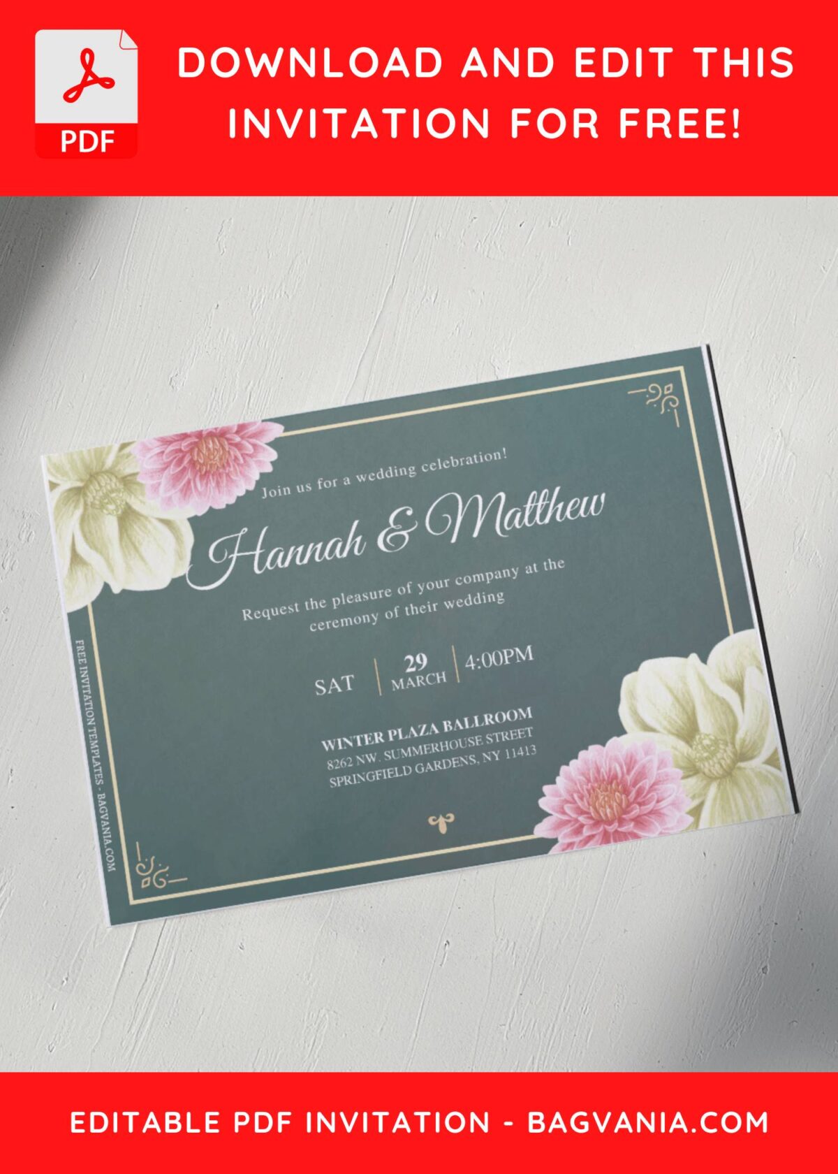 (Free Editable PDF) Timeless Magnolia And Dahlia Wedding Invitation Templates E