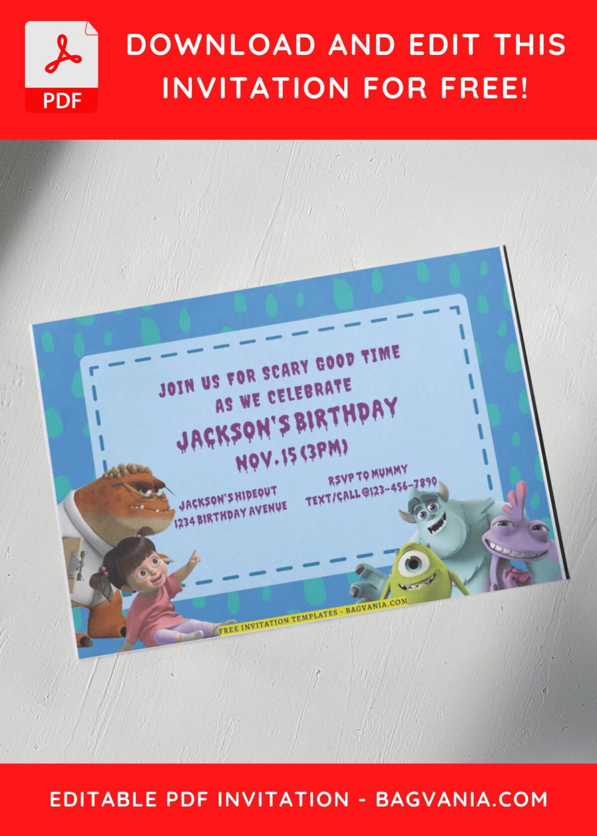 (Free Editable PDF) Cheerful Monster Inc Birthday Invitation Templates G