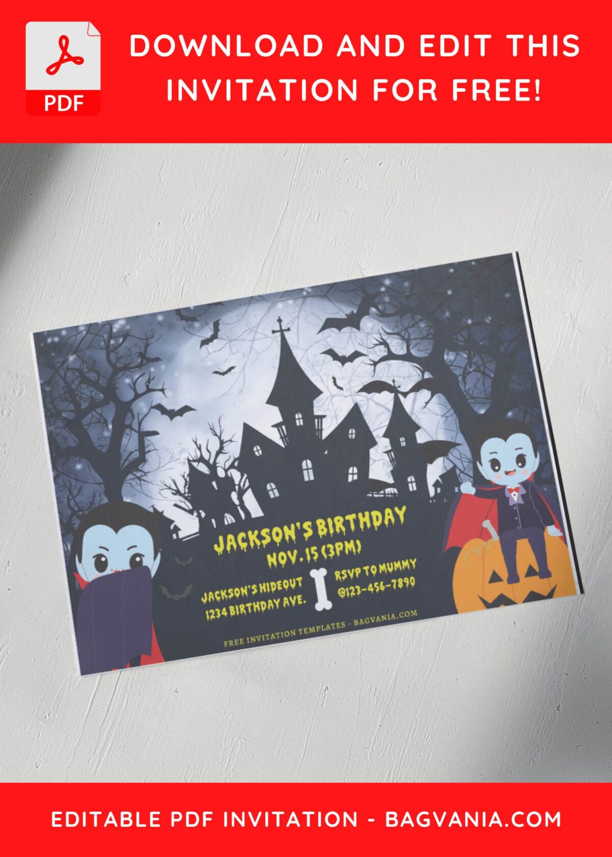 (Free Editable PDF) Howling Night Dracula Birthday Invitation Templates G