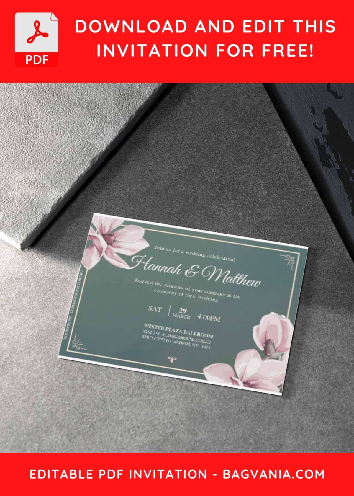 (Free Editable PDF) Timeless Magnolia And Dahlia Wedding Invitation Templates F