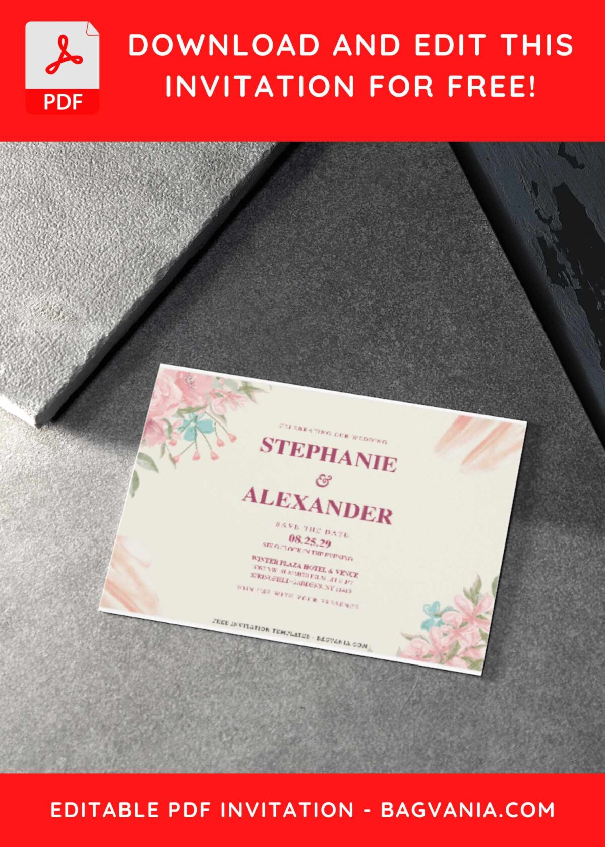(Free Editable PDF) Blossoming Spring Elegance Wedding Invitation Templates H