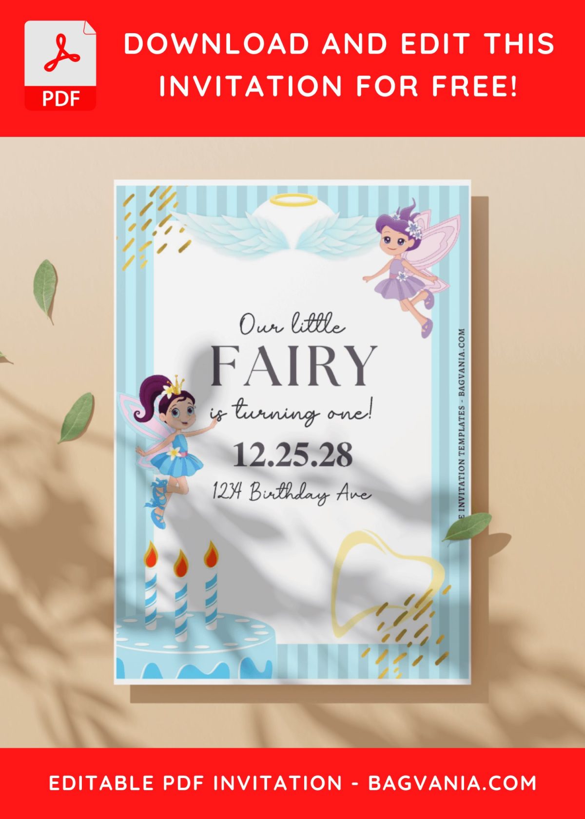 (Free Editable PDF) Lovely Little Fairy Birthday Invitation Templates I