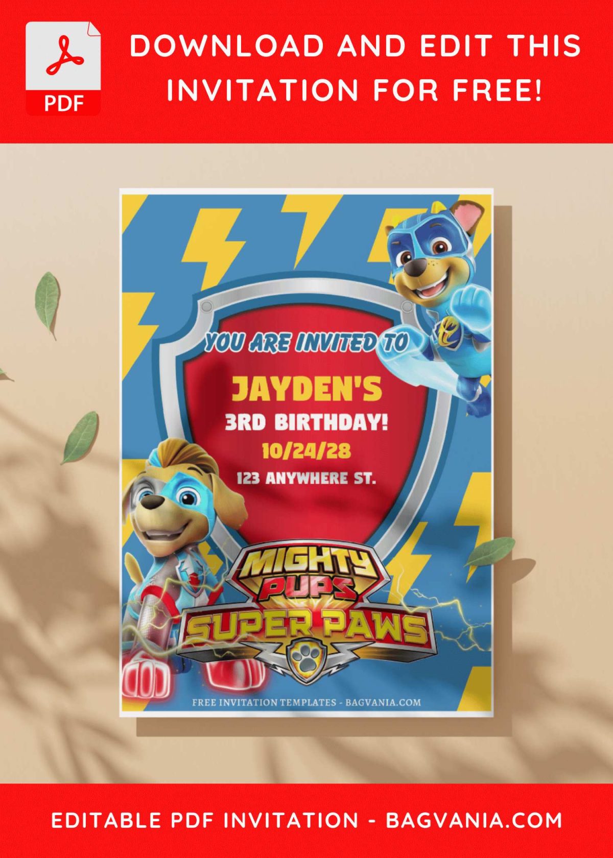 (Free Editable PDF) Super PAW Patrol Mighty Pups Birthday Invitation Templates G