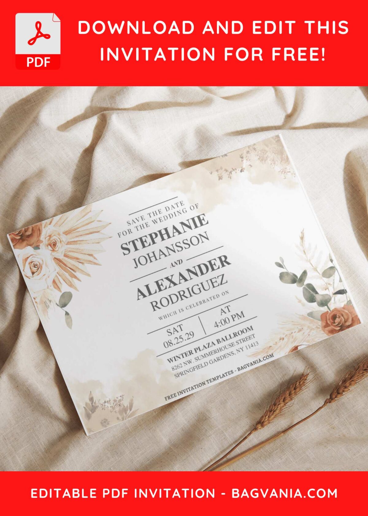 (Free Editable PDF) Subtle Elegance Floral Wedding Invitation Templates H