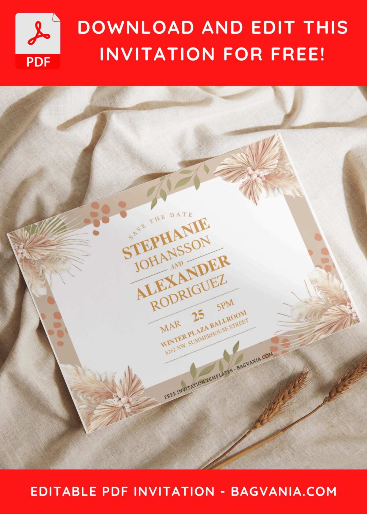 Bohemian Greenery Eucalyptus Wedding Invitation