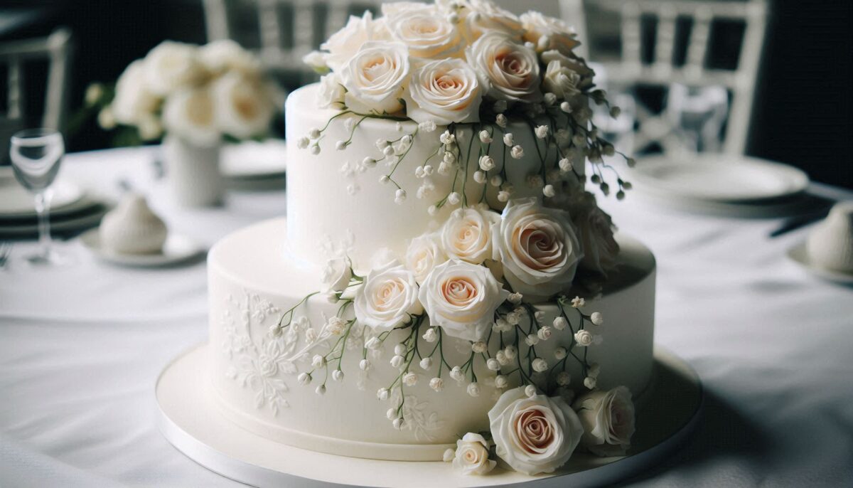 2-Tiered white frosting Semi Naked Wedding Cake with floral topper