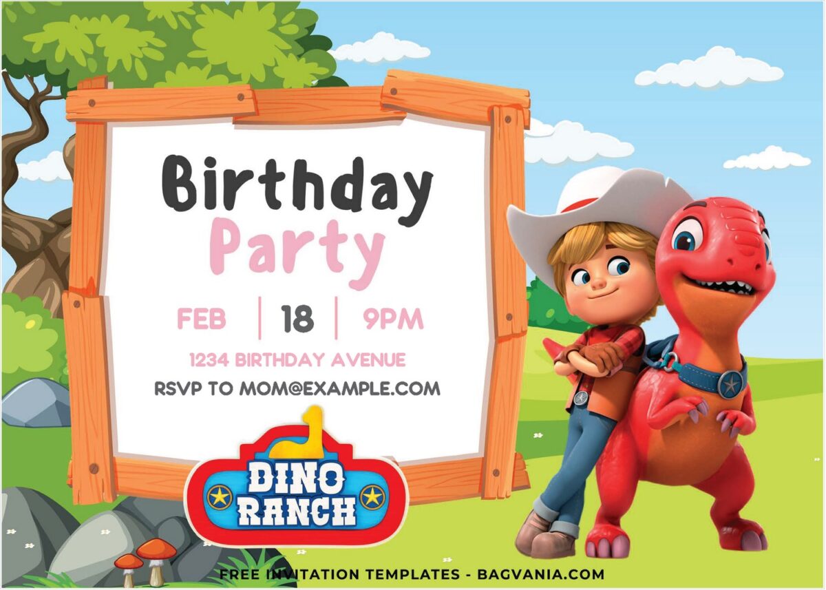 (Free Editable PDF) Jungle Roar Dino Ranch Birthday Invitation Templates J