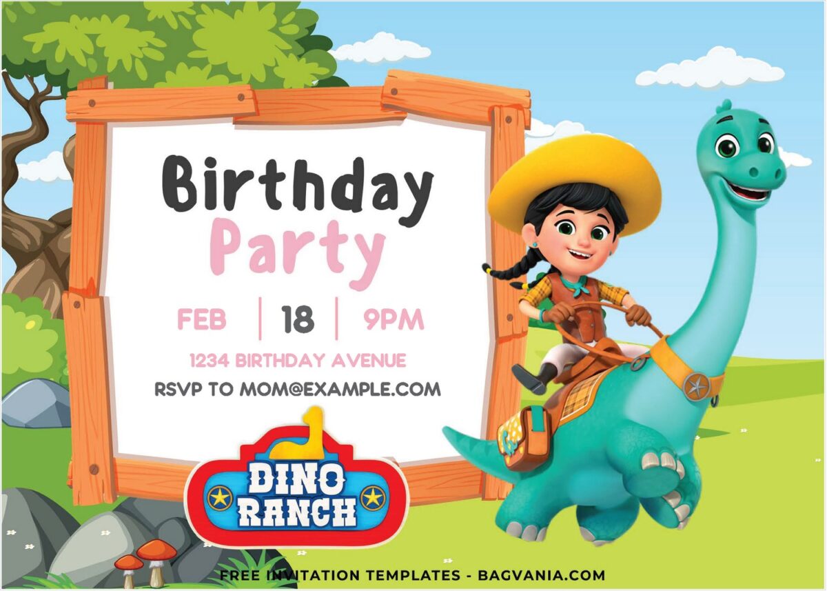 (Free Editable PDF) Jungle Roar Dino Ranch Birthday Invitation Templates A