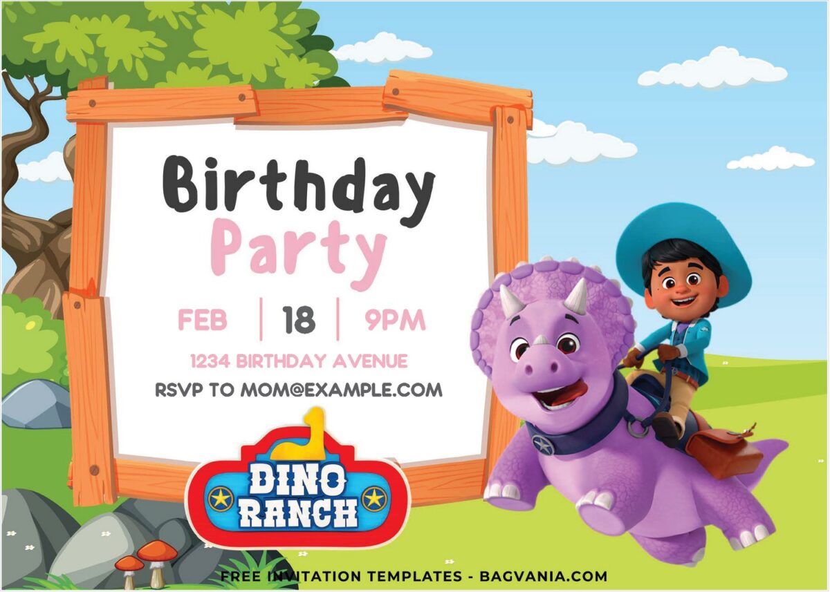 (Free Editable PDF) Jungle Roar Dino Ranch Birthday Invitation Templates B