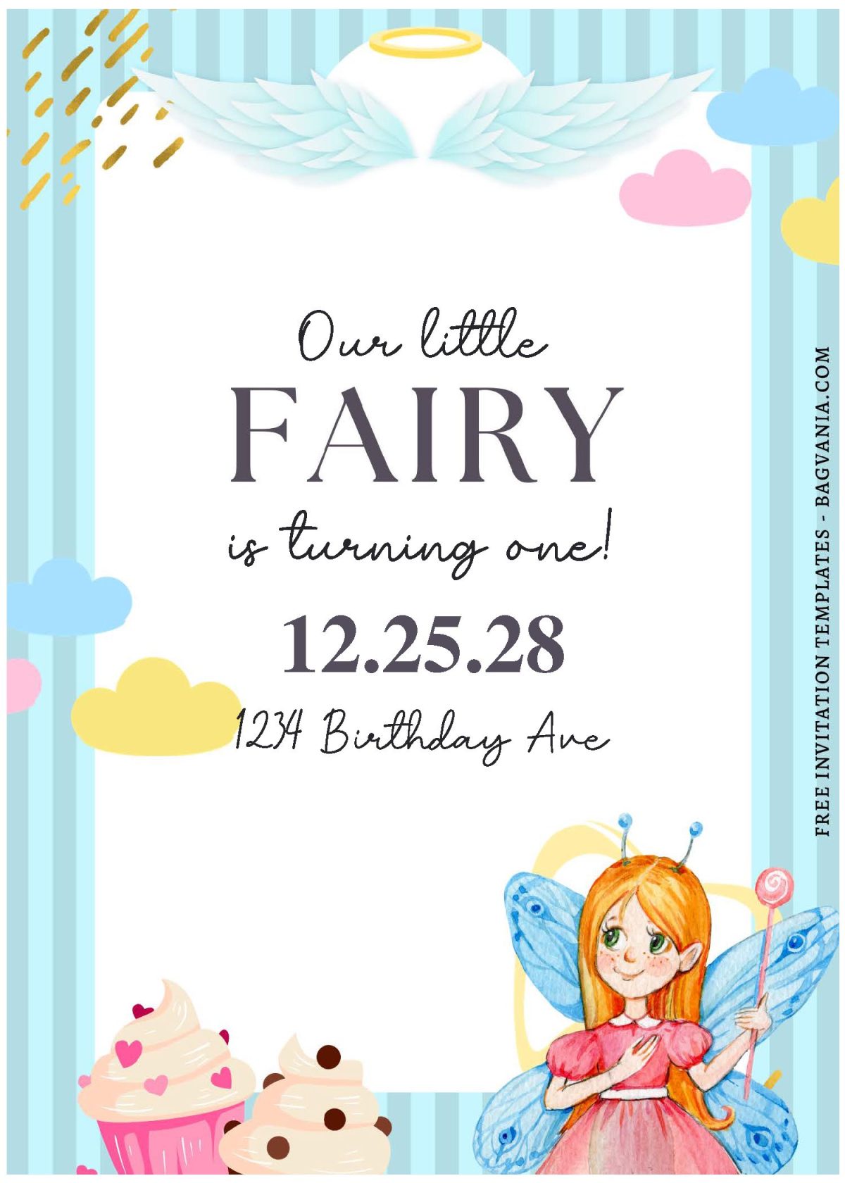 (Free Editable PDF) Lovely Little Fairy Birthday Invitation Templates B