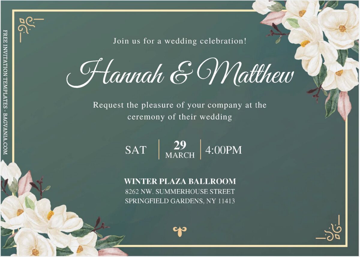 (Free Editable PDF) Timeless Magnolia And Dahlia Wedding Invitation Templates H