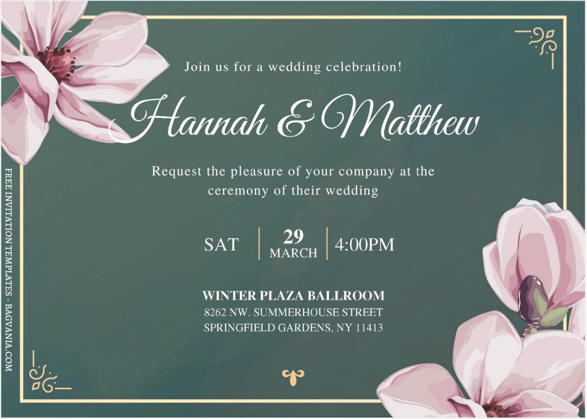 (Free Editable PDF) Timeless Magnolia And Dahlia Wedding Invitation Templates J