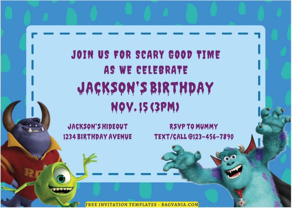 (Free Editable PDF) Cheerful Monster Inc Birthday Invitation Templates J