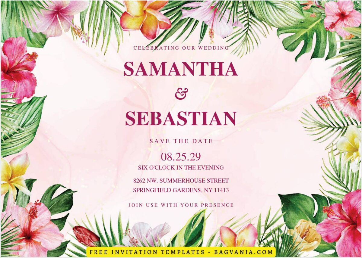 (Free Editable PDF) Tropical Beach Wedding Invitation Templates B