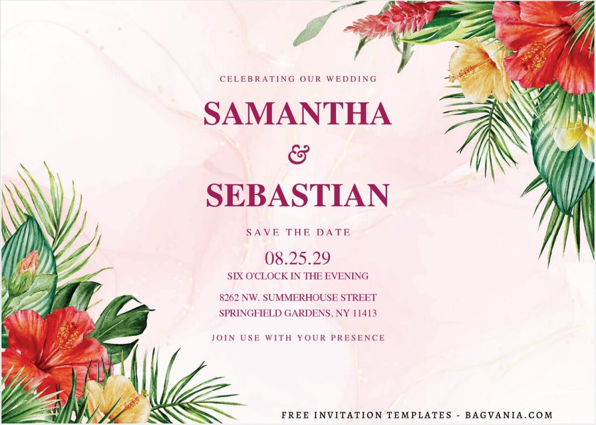 (Free Editable PDF) Tropical Beach Wedding Invitation Templates C