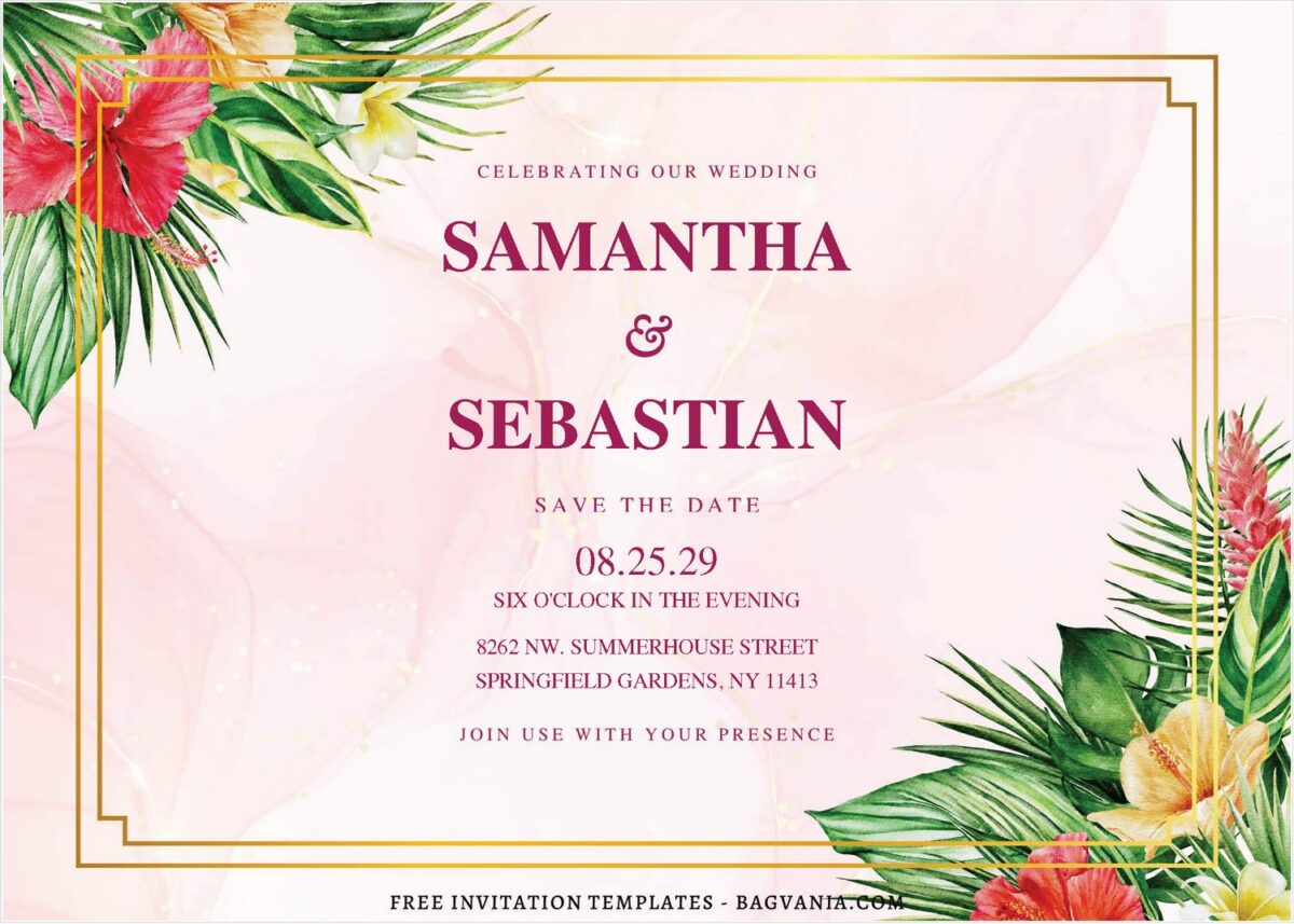 (Free Editable PDF) Tropical Beach Wedding Invitation Templates D