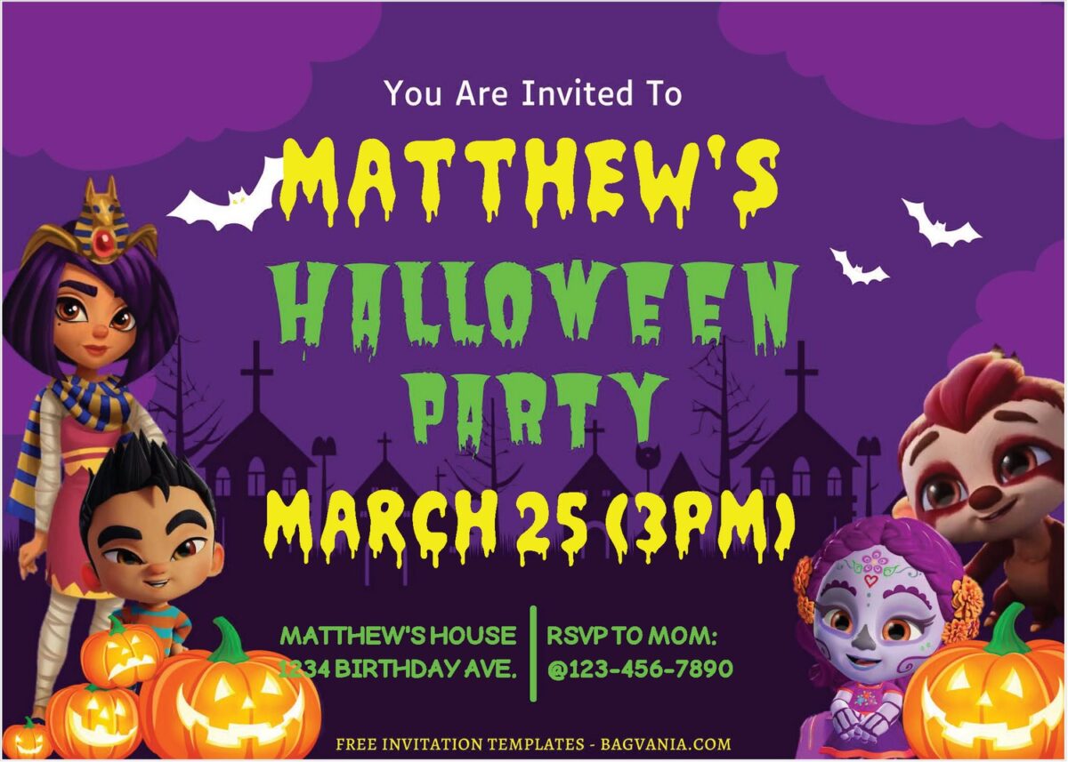(Free Editable PDF) Super Monster Halloween Birthday Invitation Templates B