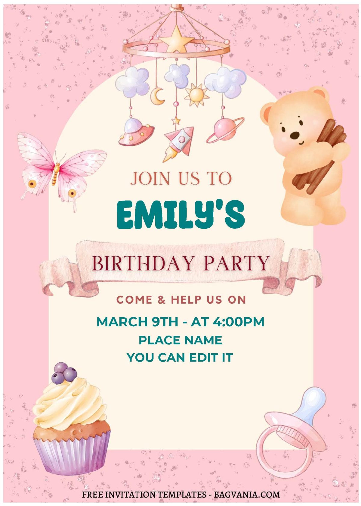 (Free Editable PDF) Whimsy Teddy Bear Birthday Invitation Templates E