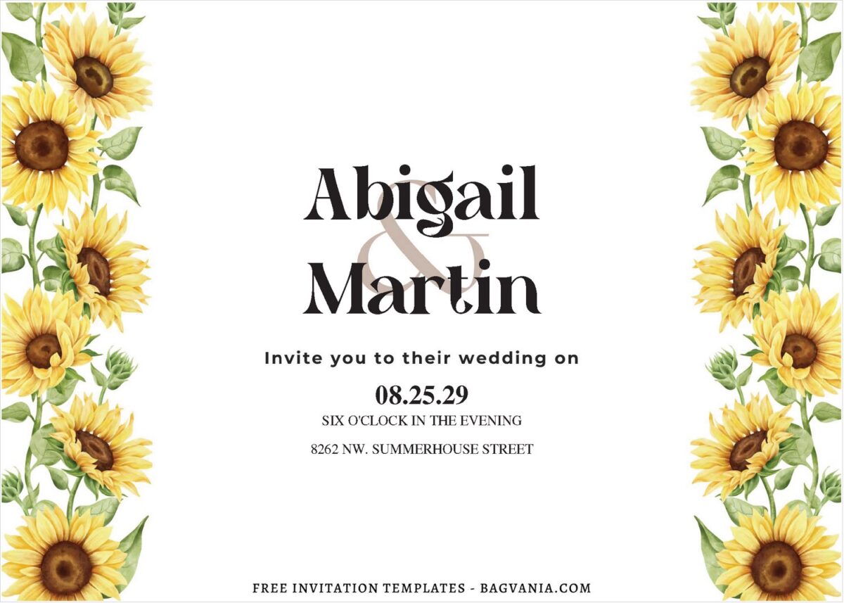 (Free Editable PDF) Spring Sunflower Wedding Invitation Templates J