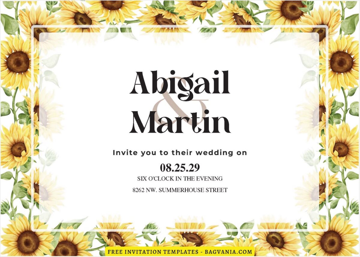 (Free Editable PDF) Spring Sunflower Wedding Invitation Templates A
