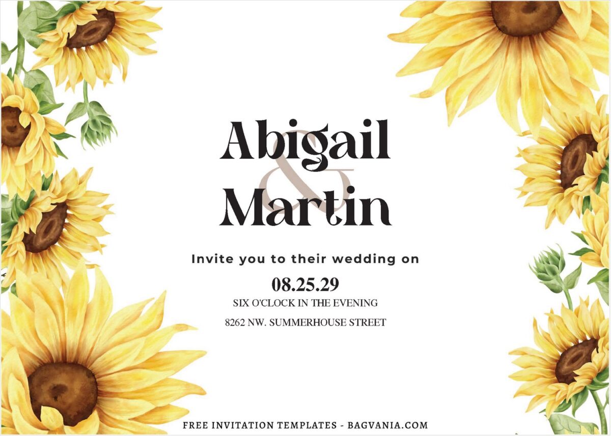 (Free Editable PDF) Spring Sunflower Wedding Invitation Templates B