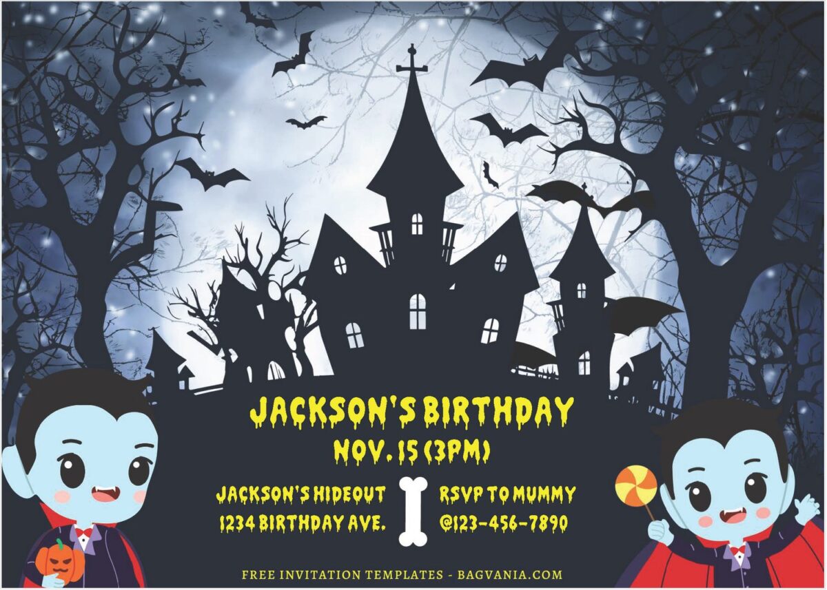 (Free Editable PDF) Howling Night Dracula Birthday Invitation Templates J