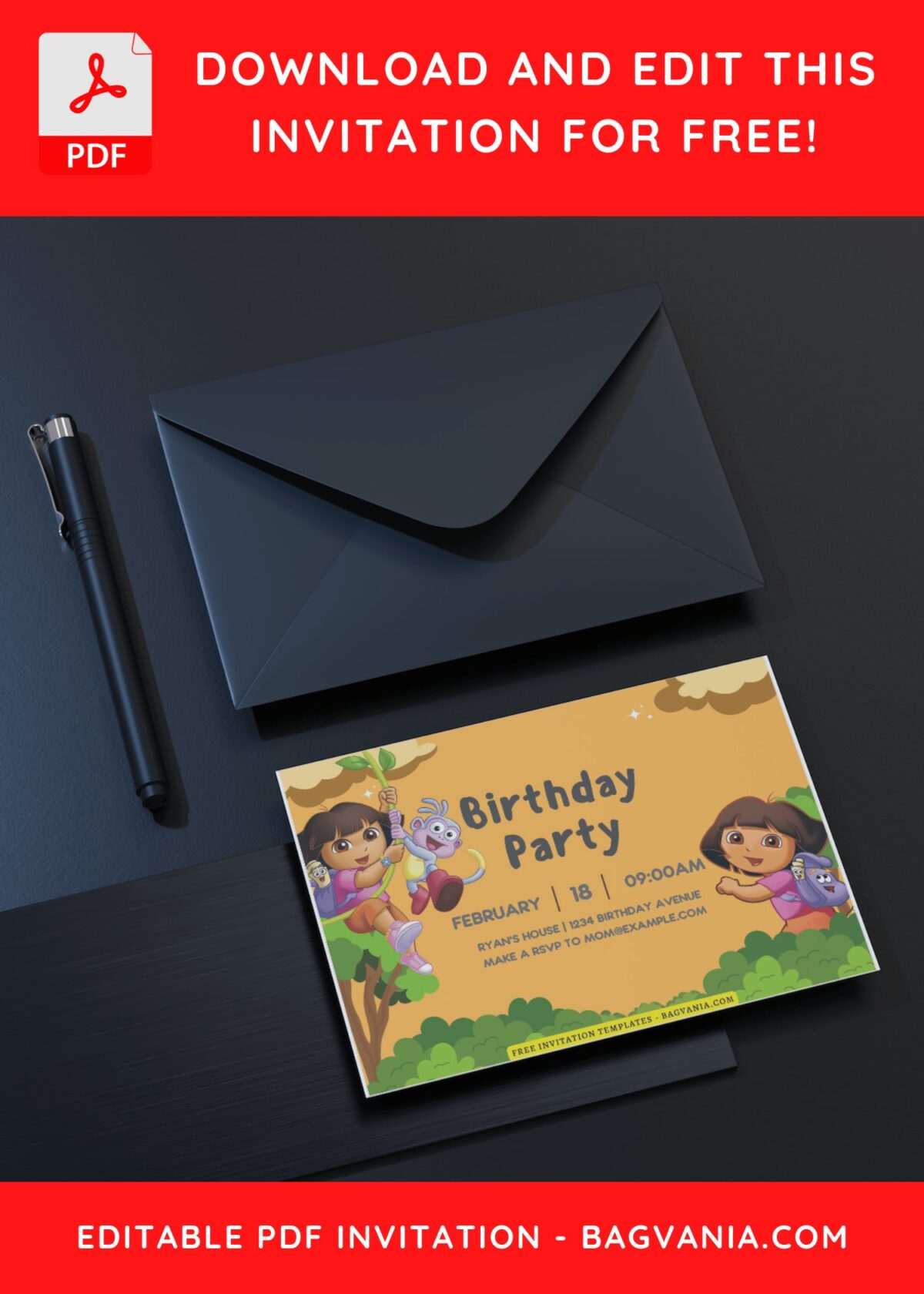 (Free Editable PDF) Cheerful Dora And Friends Birthday Invitation Templates C