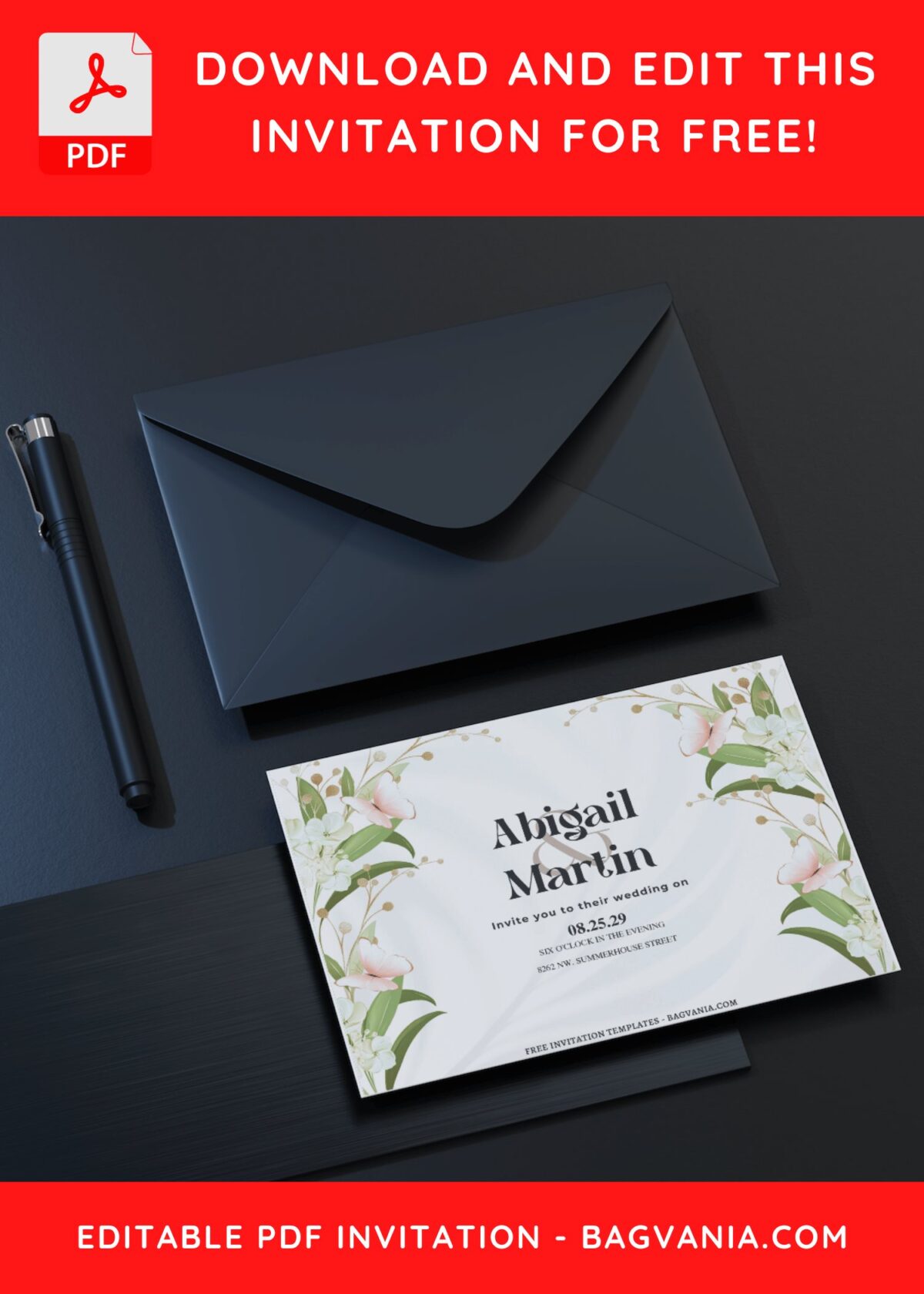 (Free Editable PDF) Delicate Petals Wedding Invitation Templates C