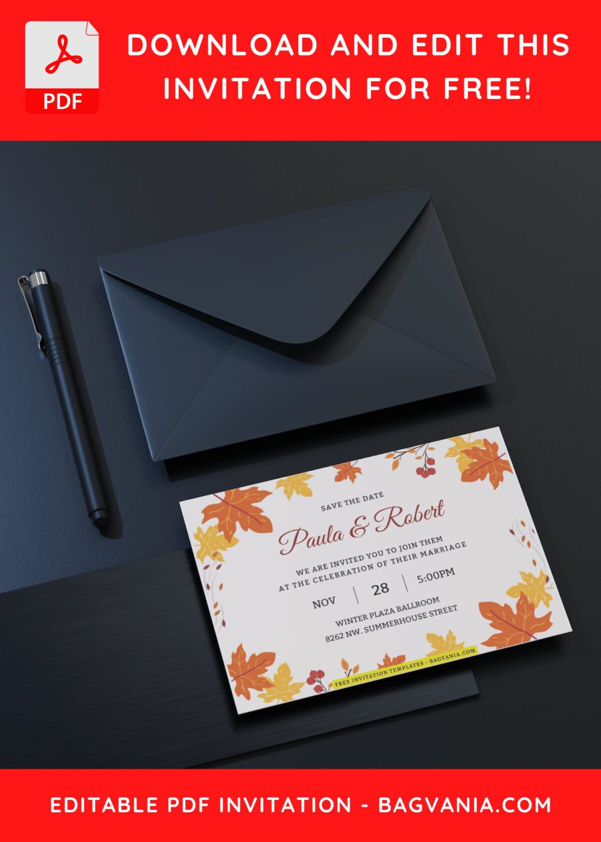 (Free Editable PDF) Festive Fall Wedding Invitation Templates G