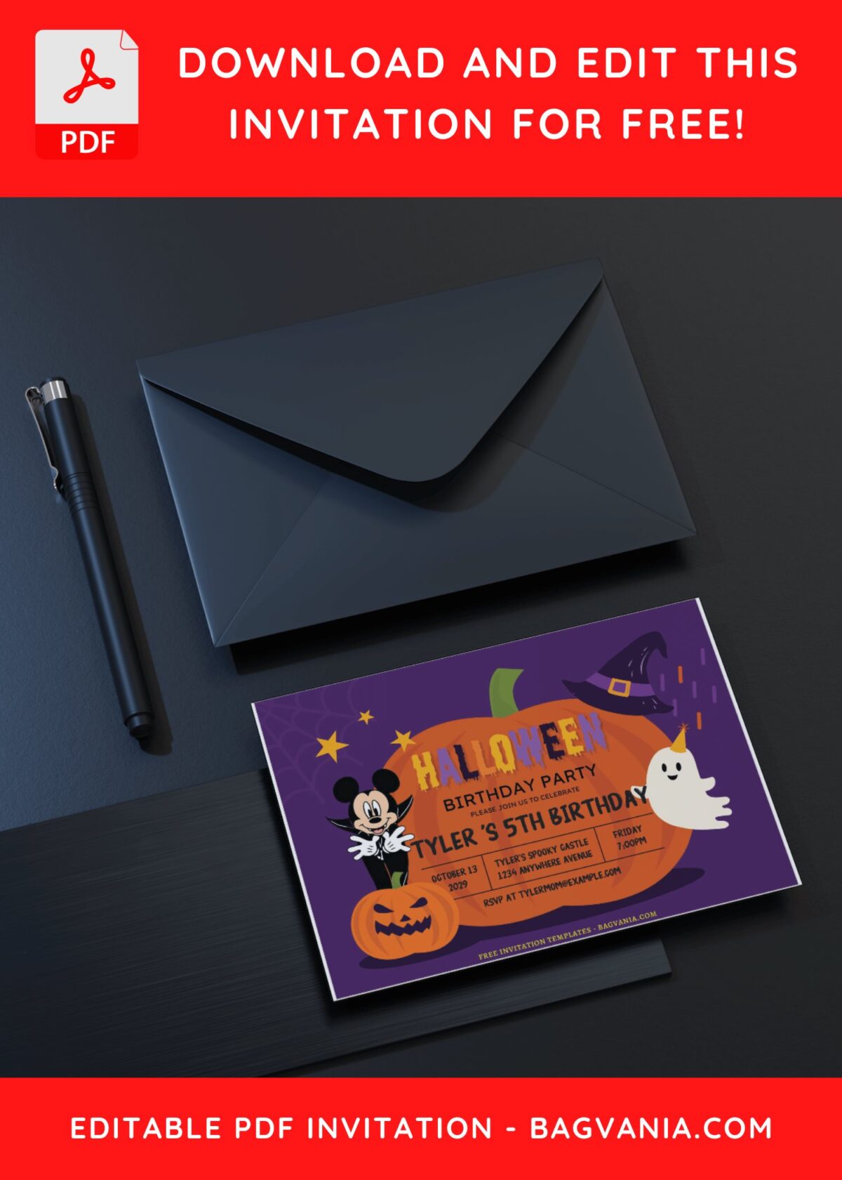 (Free Editable PDF) Jack O Lantern Mickey Mouse Birthday Invitation Templates G