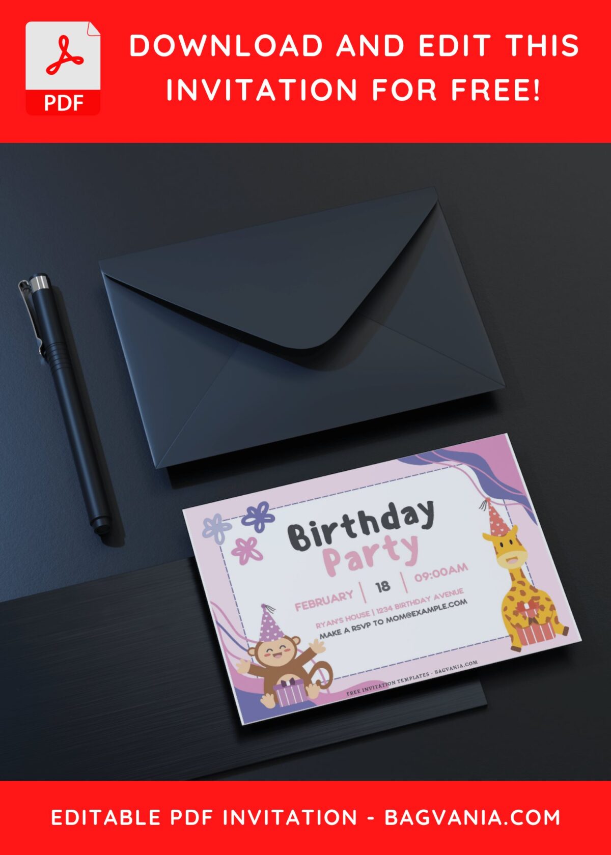 (Free Editable PDF) Joyful Party Animals Birthday Invitation Templates G