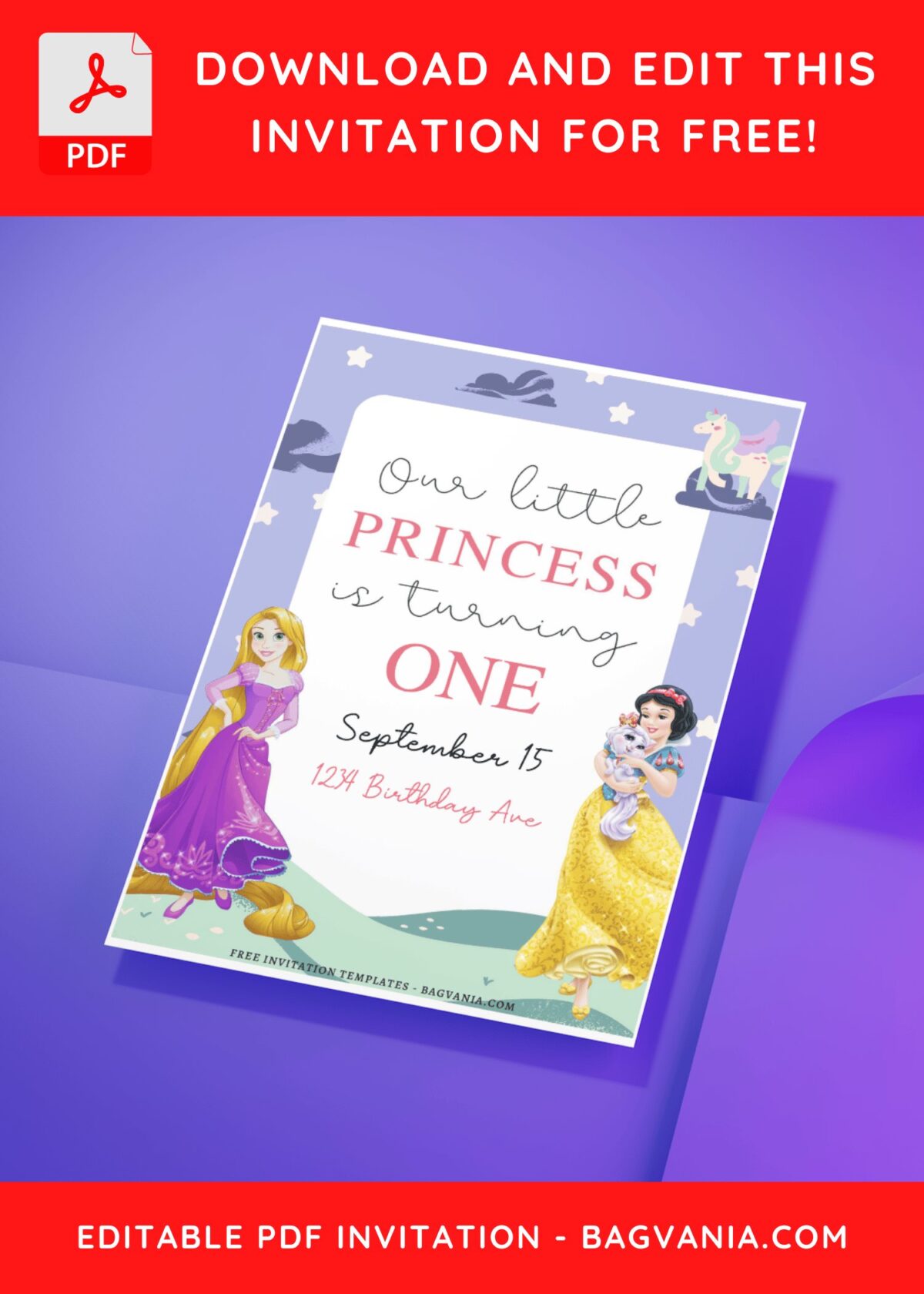 (Free Editable PDF) Magical Disney Princess Birthday Invitation Templates C