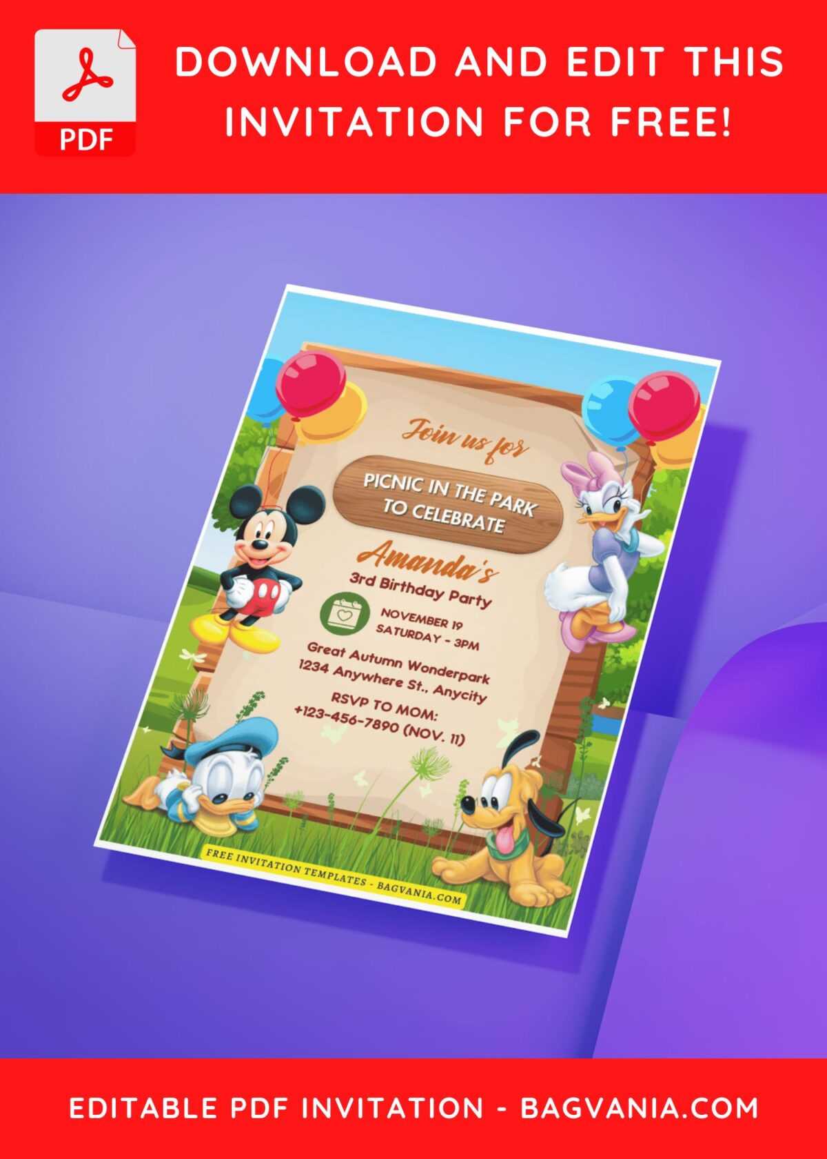 (Free Editable PDF) Childhood Joy Mickey Mouse Birthday Invitation Templates G