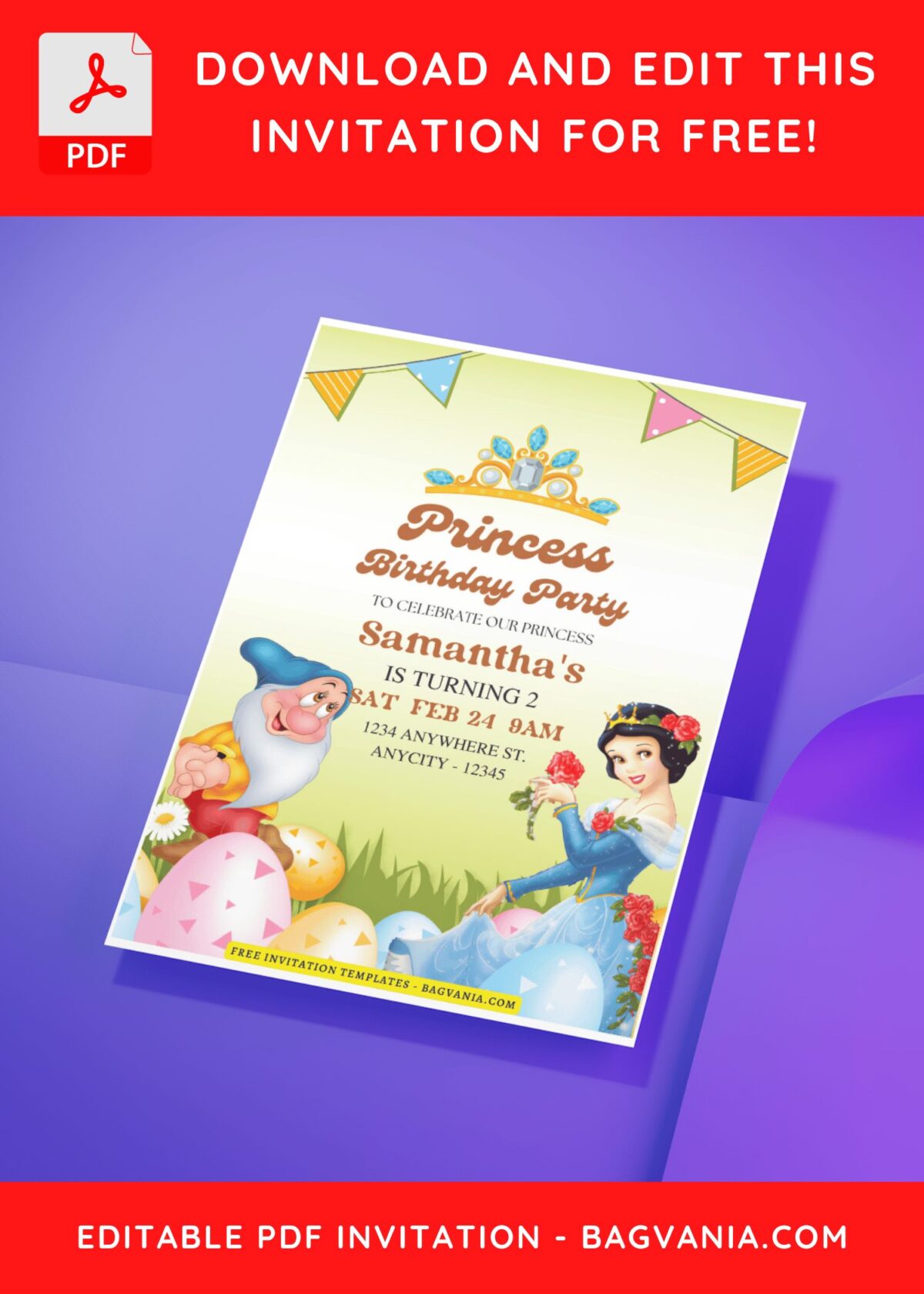 (Free Editable PDF) Magical Snow White Birthday Invitation Templates G