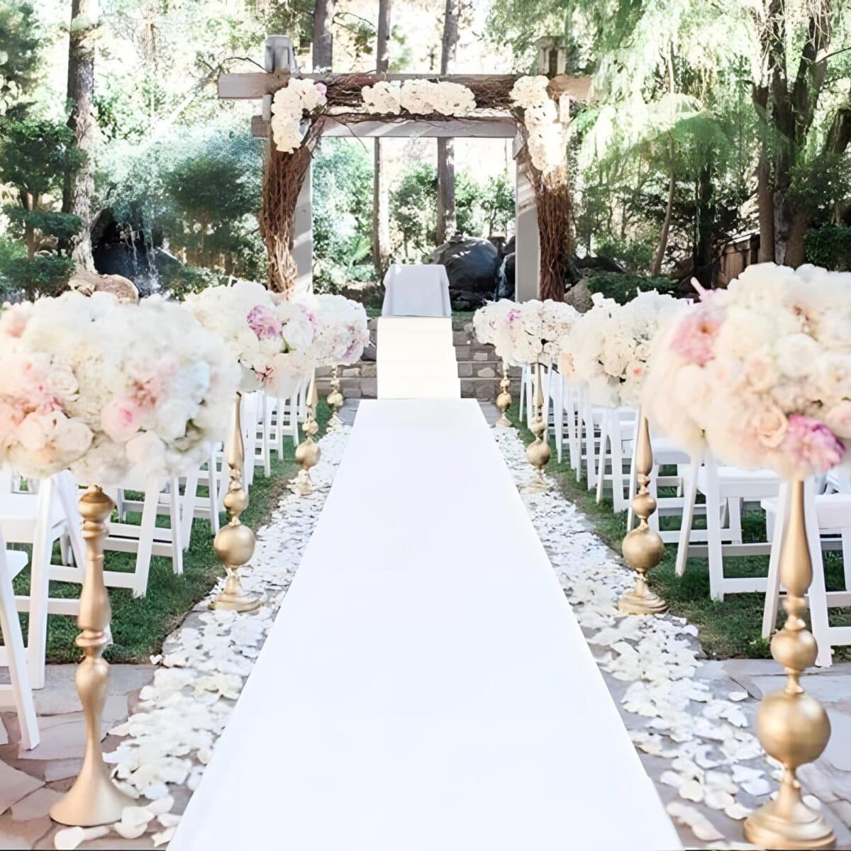 DIY Aisle Runner with flower petals on each sides