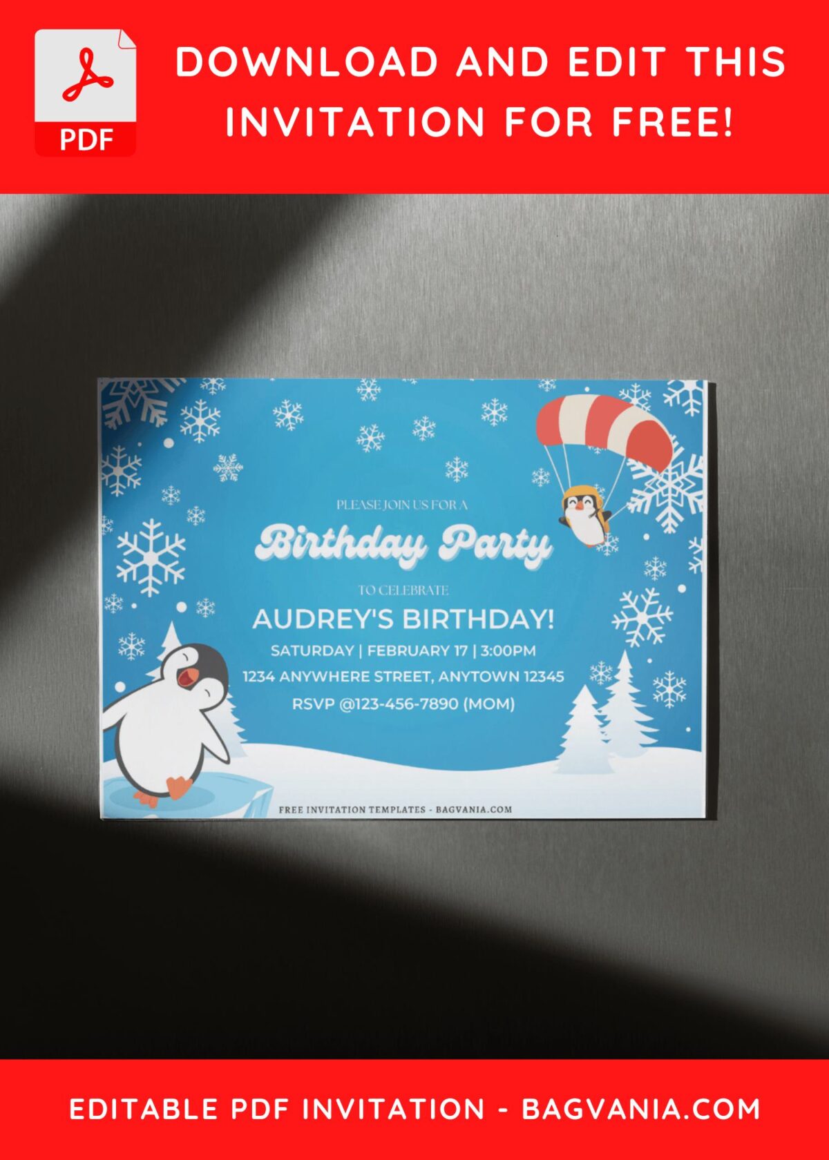 (Free Editable PDF) Playful Penguin Birthday Invitation Templates D