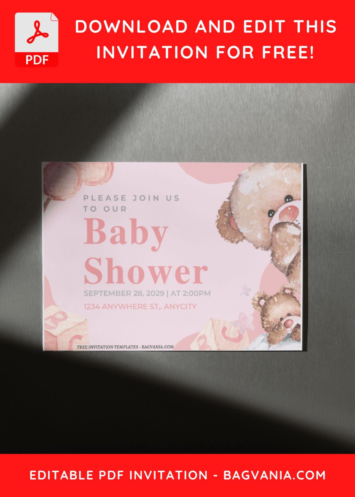 (Free Editable PDF) Teddy Bear Baby Shower Invitation Templates H