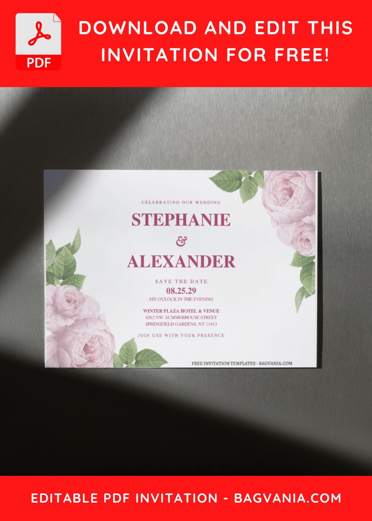 (Free Editable PDF) Exquisite Watercolor Rose & Peony Wedding Invitation Templates D