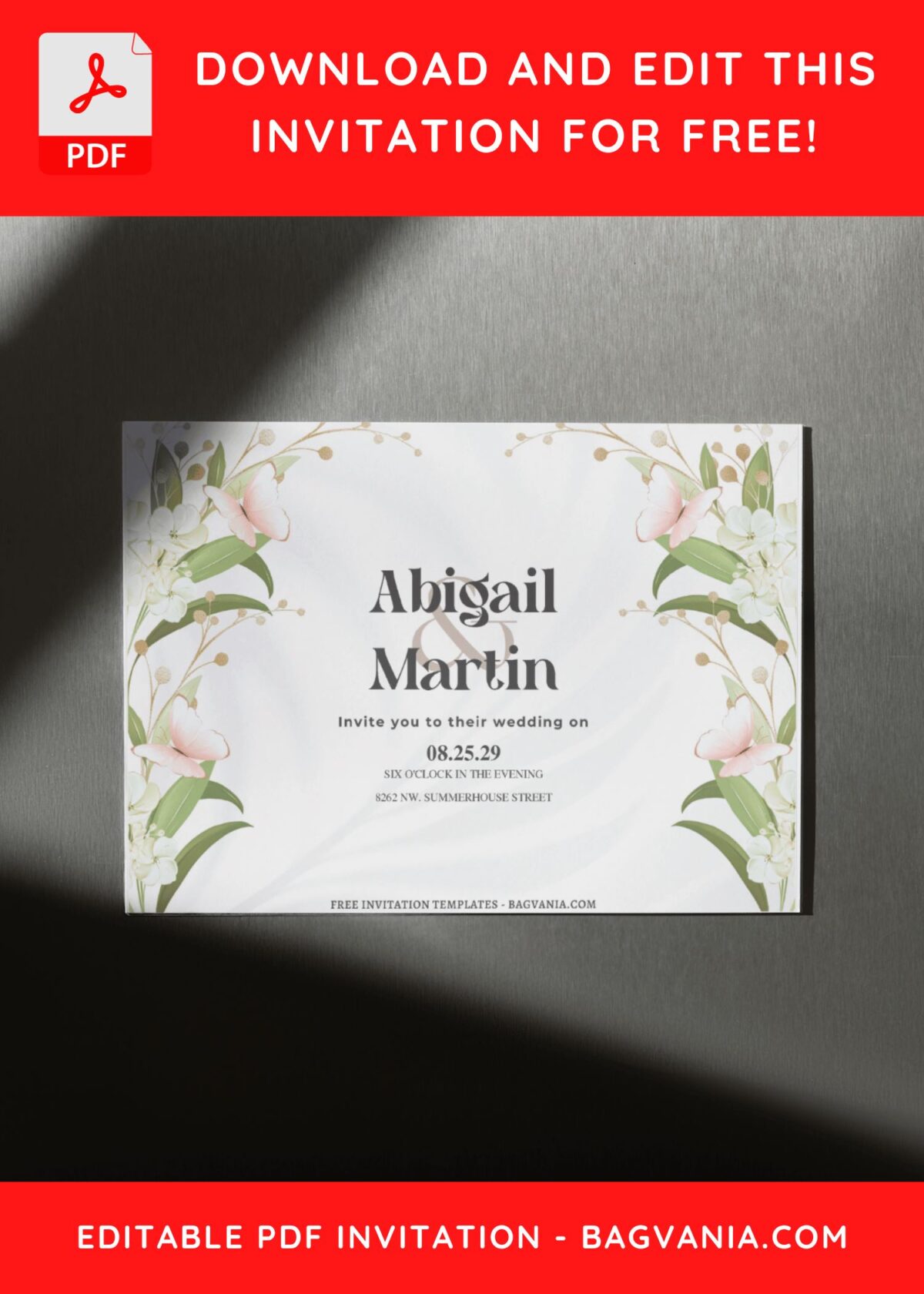 (Free Editable PDF) Delicate Petals Wedding Invitation Templates D