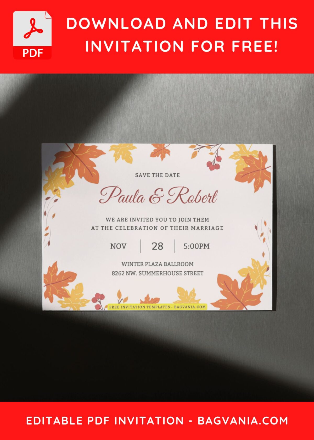 (Free Editable PDF) Festive Fall Wedding Invitation Templates H