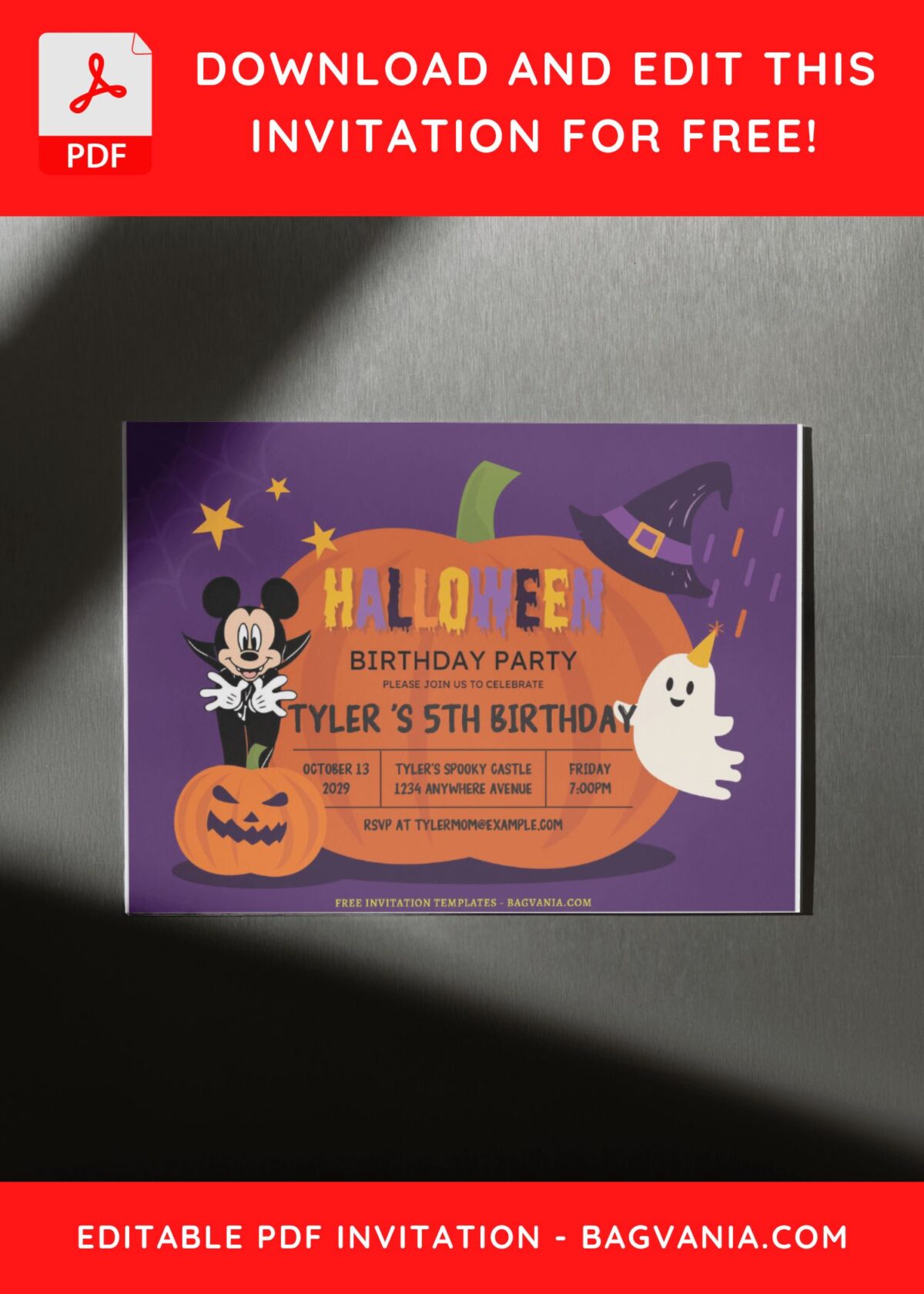 (Free Editable PDF) Jack O Lantern Mickey Mouse Birthday Invitation Templates H