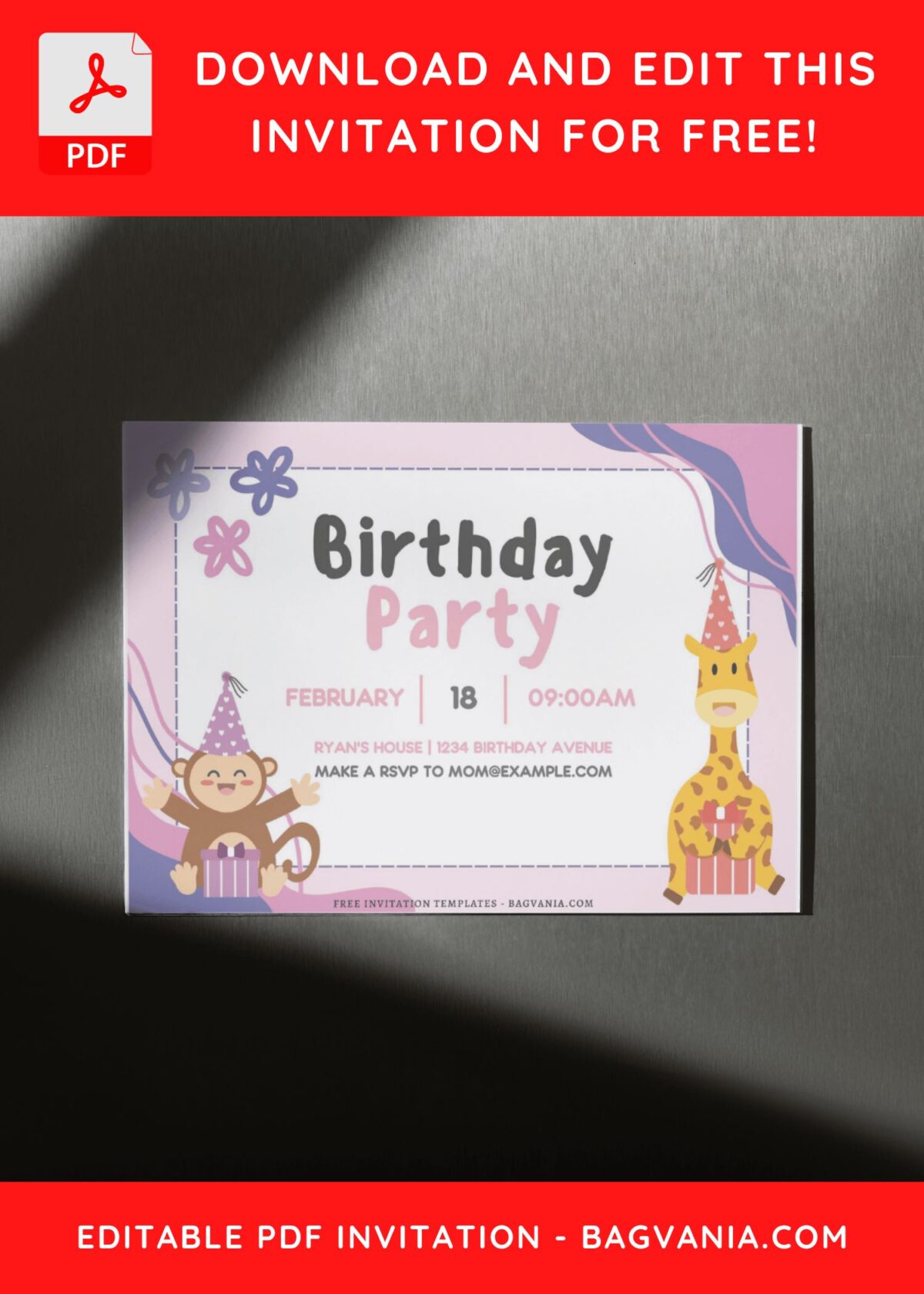 (Free Editable PDF) Joyful Party Animals Birthday Invitation Templates H