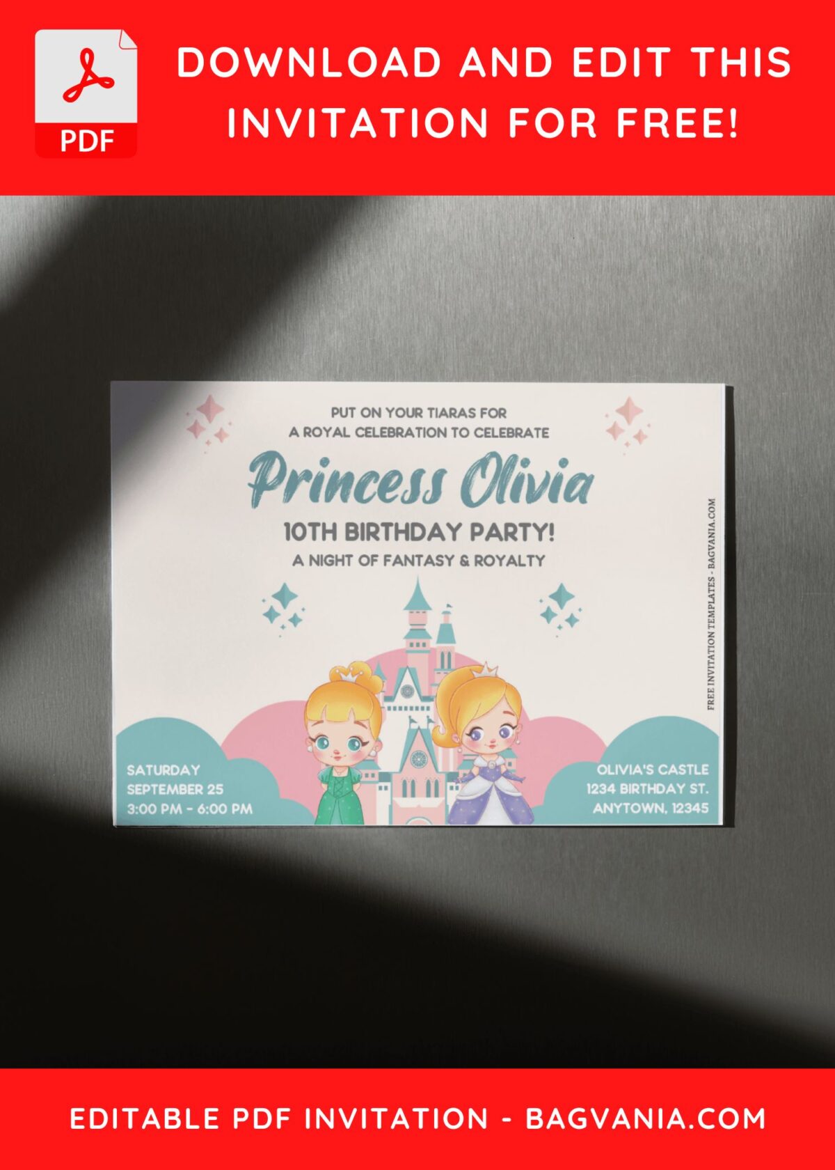(Free Editable PDF) Adorable Twins Princess Birthday Invitation Templates G