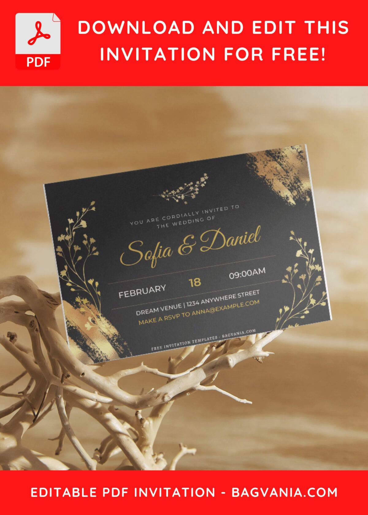 Gold Greenery Wedding Invitation Templates