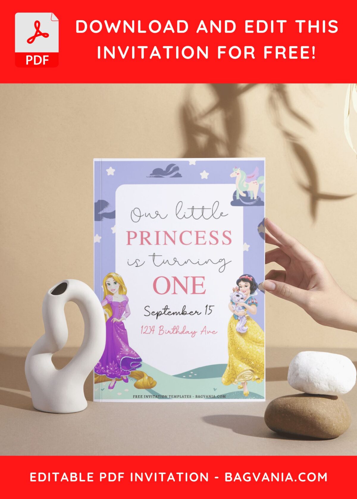 (Free Editable PDF) Magical Disney Princess Birthday Invitation Templates D