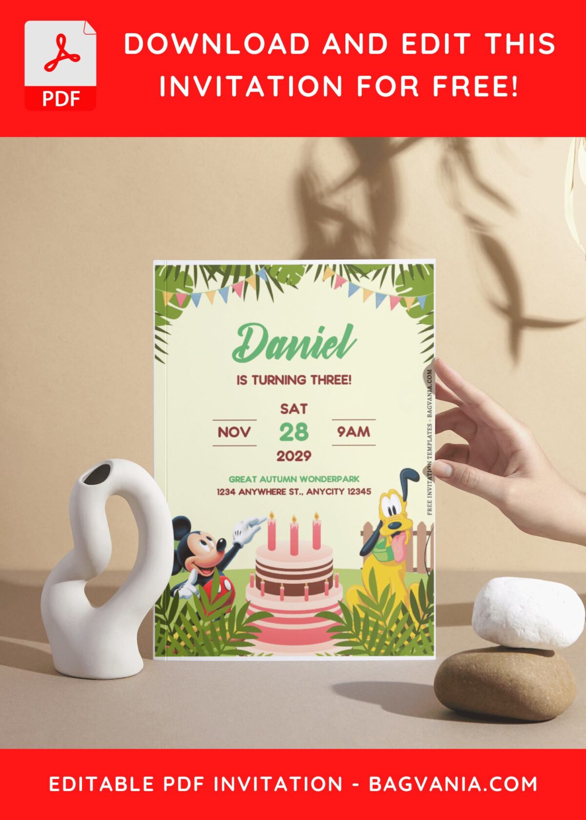 (Free Editable PDF) Mickey Mouse Jungle Surprise Birthday Invitation Templates H