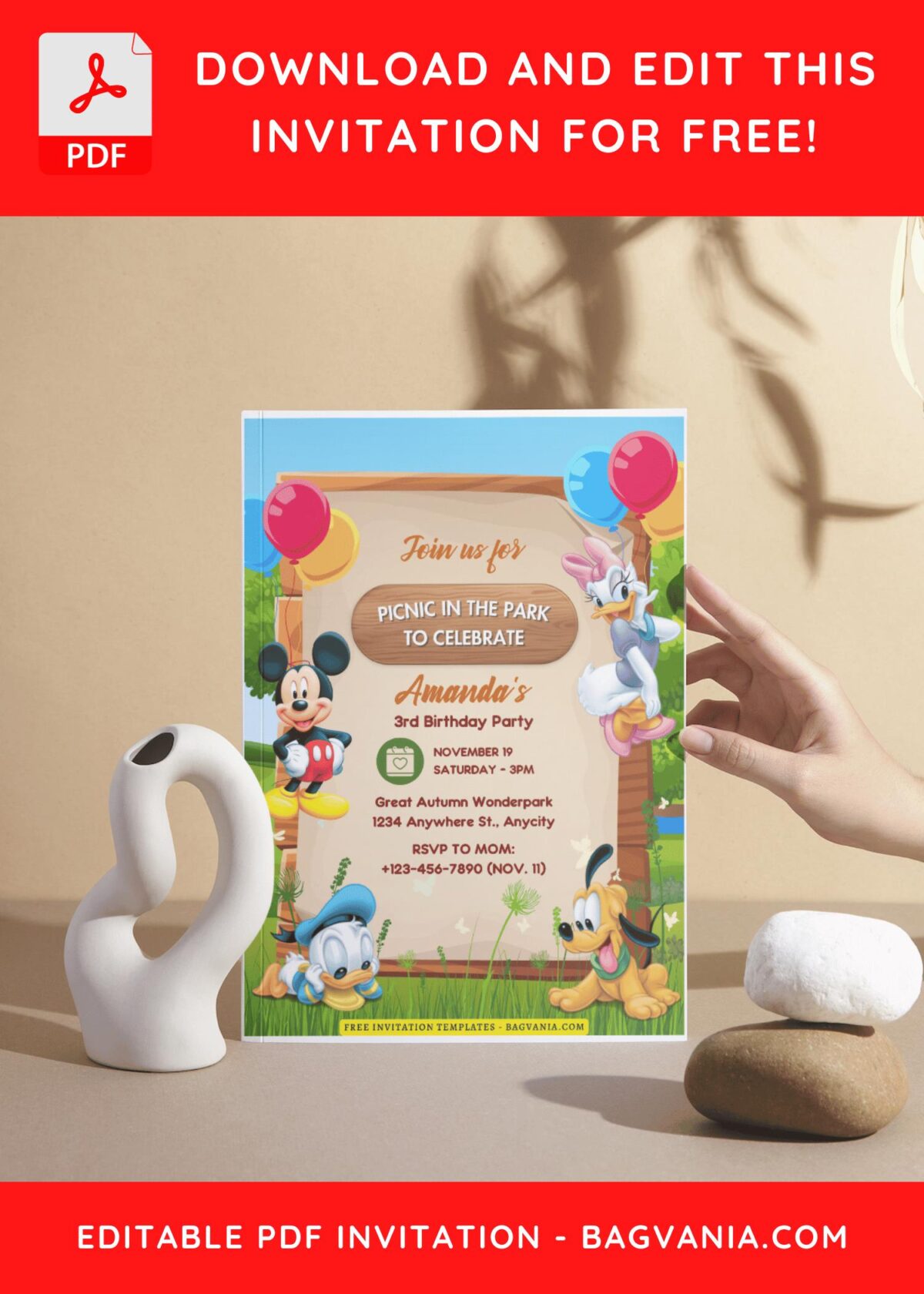 (Free Editable PDF) Childhood Joy Mickey Mouse Birthday Invitation Templates H