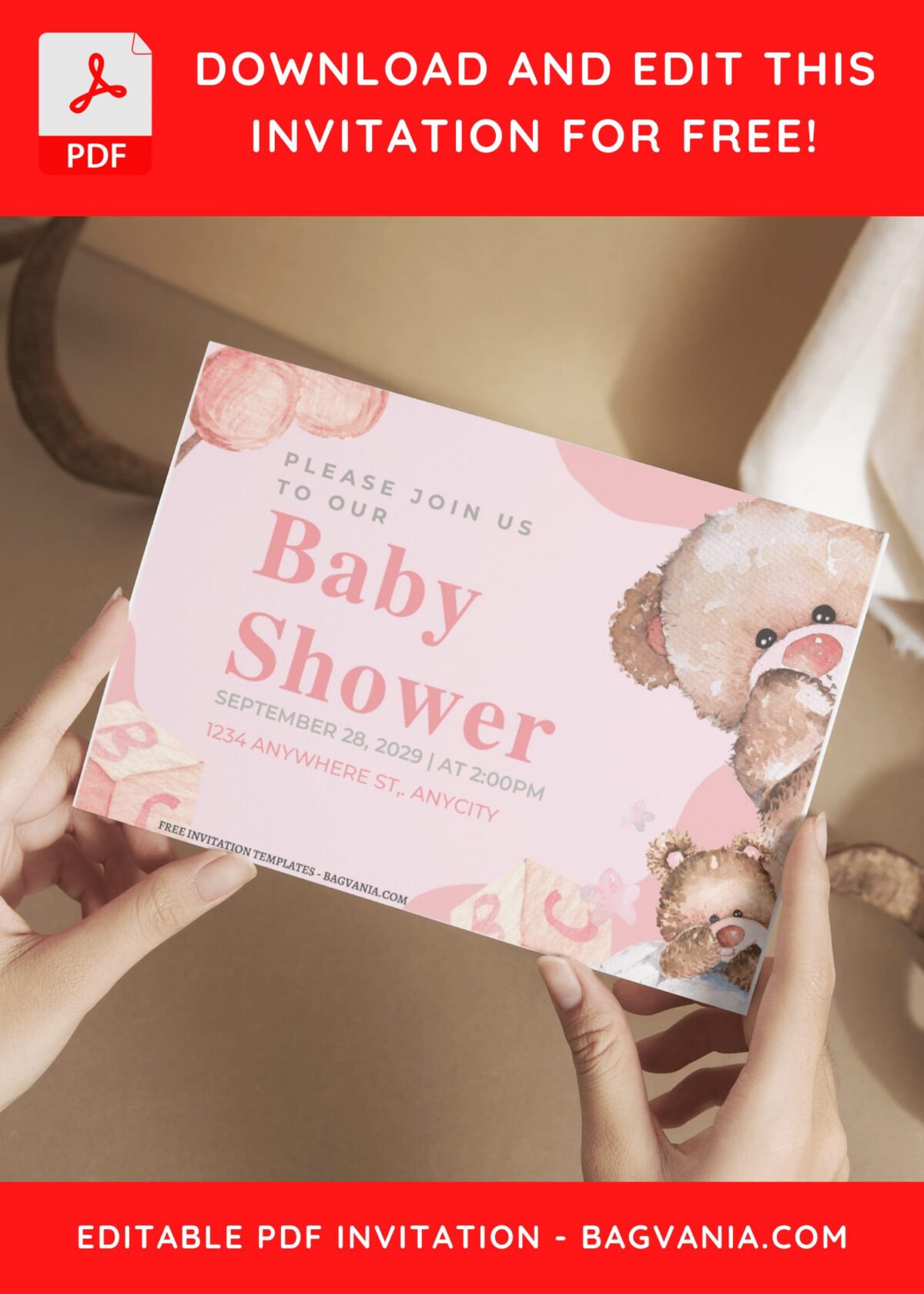 (Free Editable PDF) Teddy Bear Baby Shower Invitation Templates I