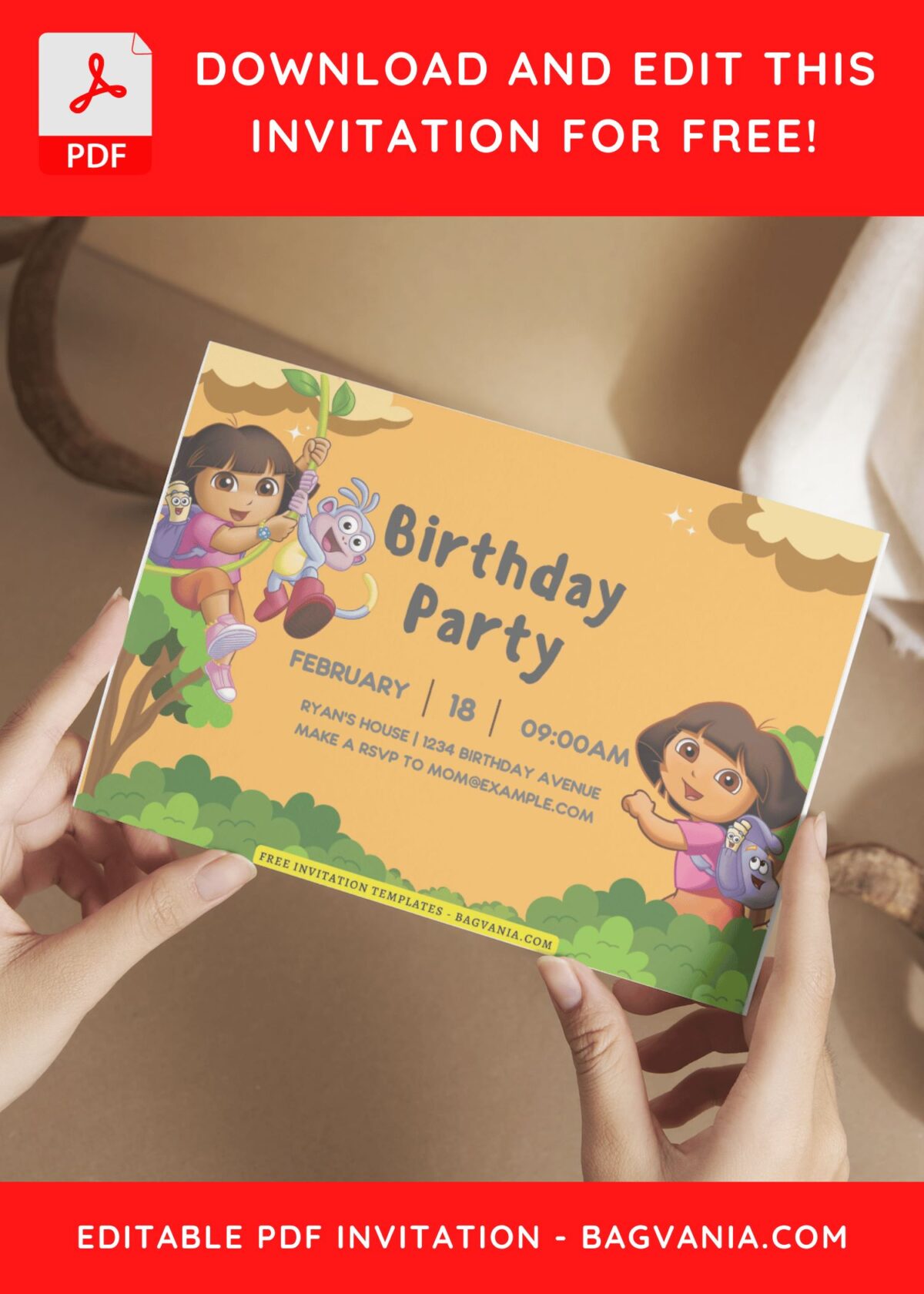 (Free Editable PDF) Cheerful Dora And Friends Birthday Invitation Templates E