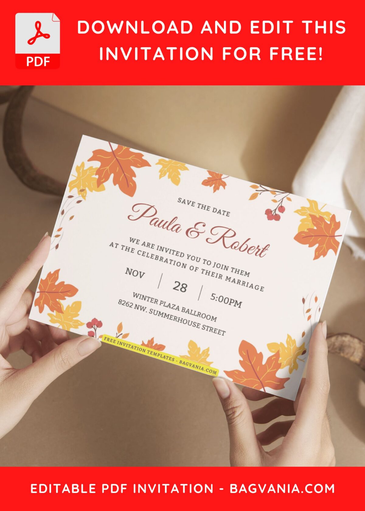 (Free Editable PDF) Festive Fall Wedding Invitation Templates I